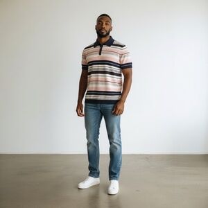 Club Room Men's Polo Shirt Size M Striped Short Sleeve Cotton Blend Casual -NWT